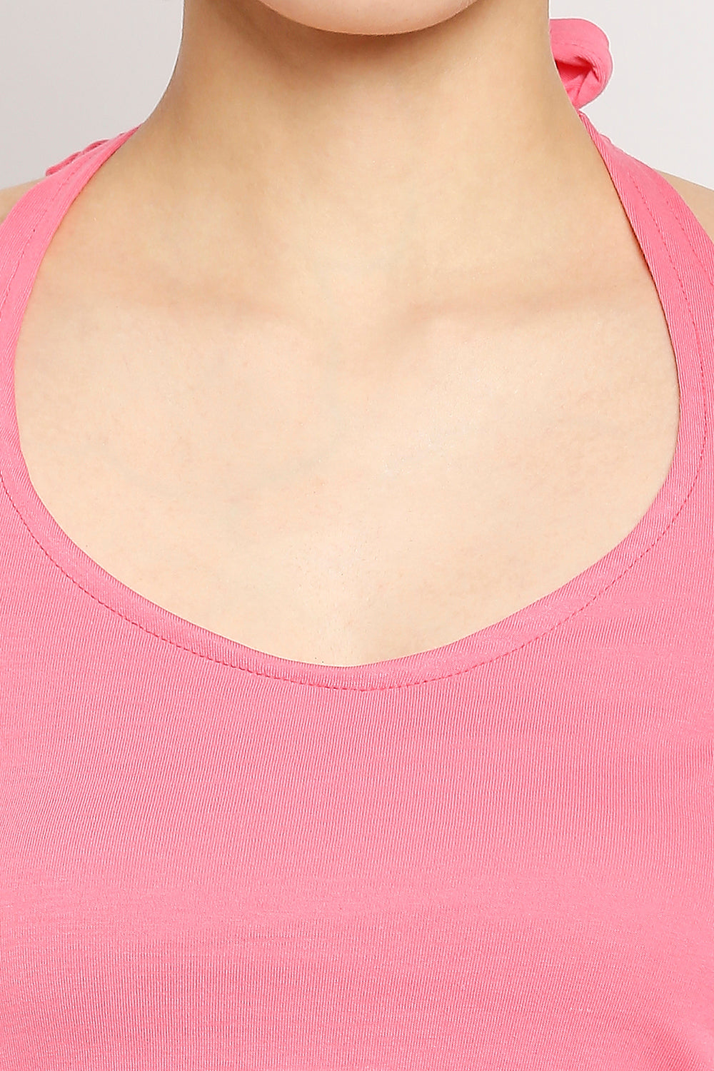 Autumn Hues Women Pink Solid Pure Cotton Tank Top with Back Tie up