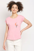 Autumn Hues Women Pink Extended Sleeves Cotton T-shirt