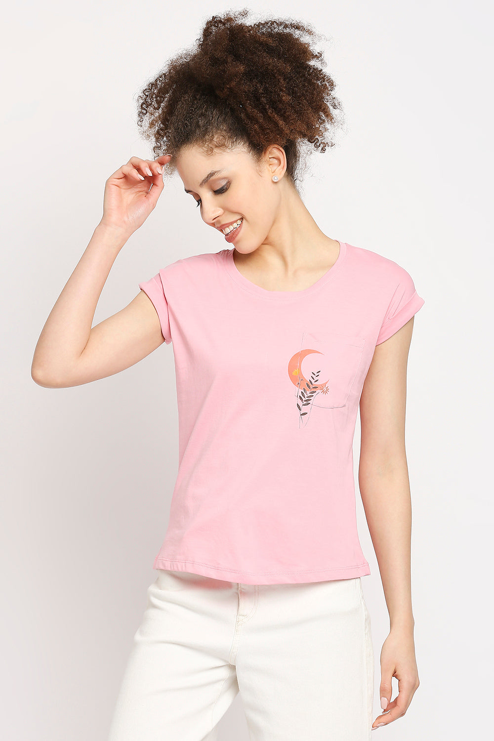 Autumn Hues Women Pink Extended Sleeves Cotton T-shirt