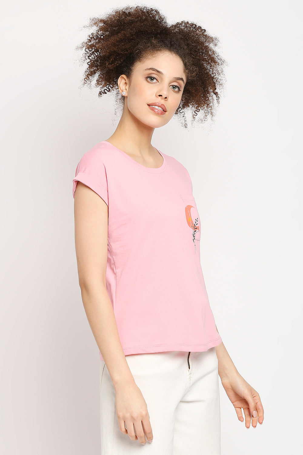 Autumn Hues Women Pink Extended Sleeves Cotton T-shirt