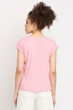 Autumn Hues Women Pink Extended Sleeves Cotton T-shirt