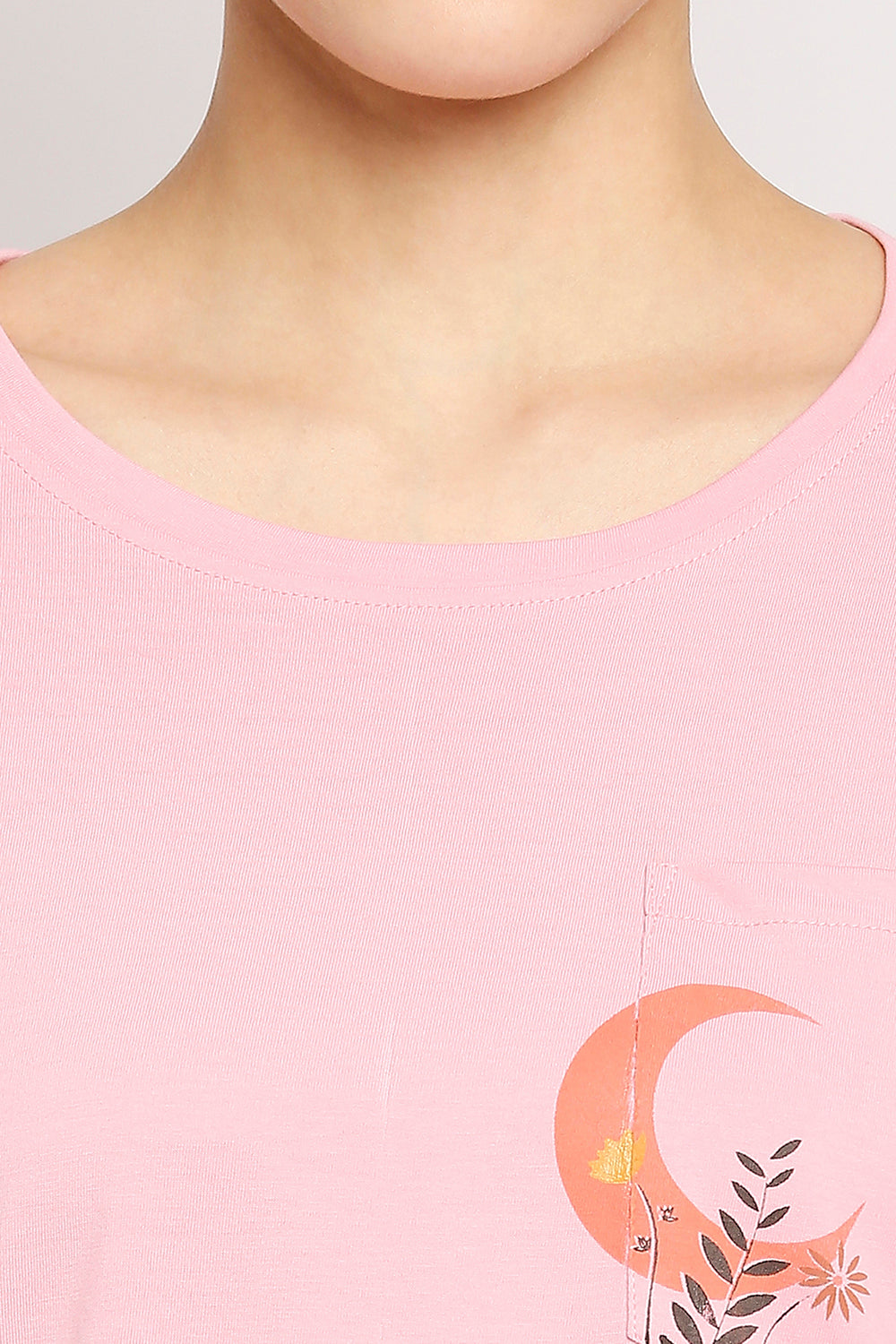 Autumn Hues Women Pink Extended Sleeves Cotton T-shirt