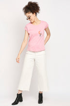 Autumn Hues Women Pink Extended Sleeves Cotton T-shirt