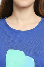 Autumn Hues Women Blue Printed Extended Sleeves Cotton T-shirt