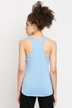 Autumn Hues Blue Pure Cotton Solid Racerback Tank Top