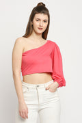 Autumn Hues Pink One Shoulder Crop Cotton Top