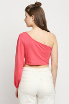 Autumn Hues Pink One Shoulder Crop Cotton Top