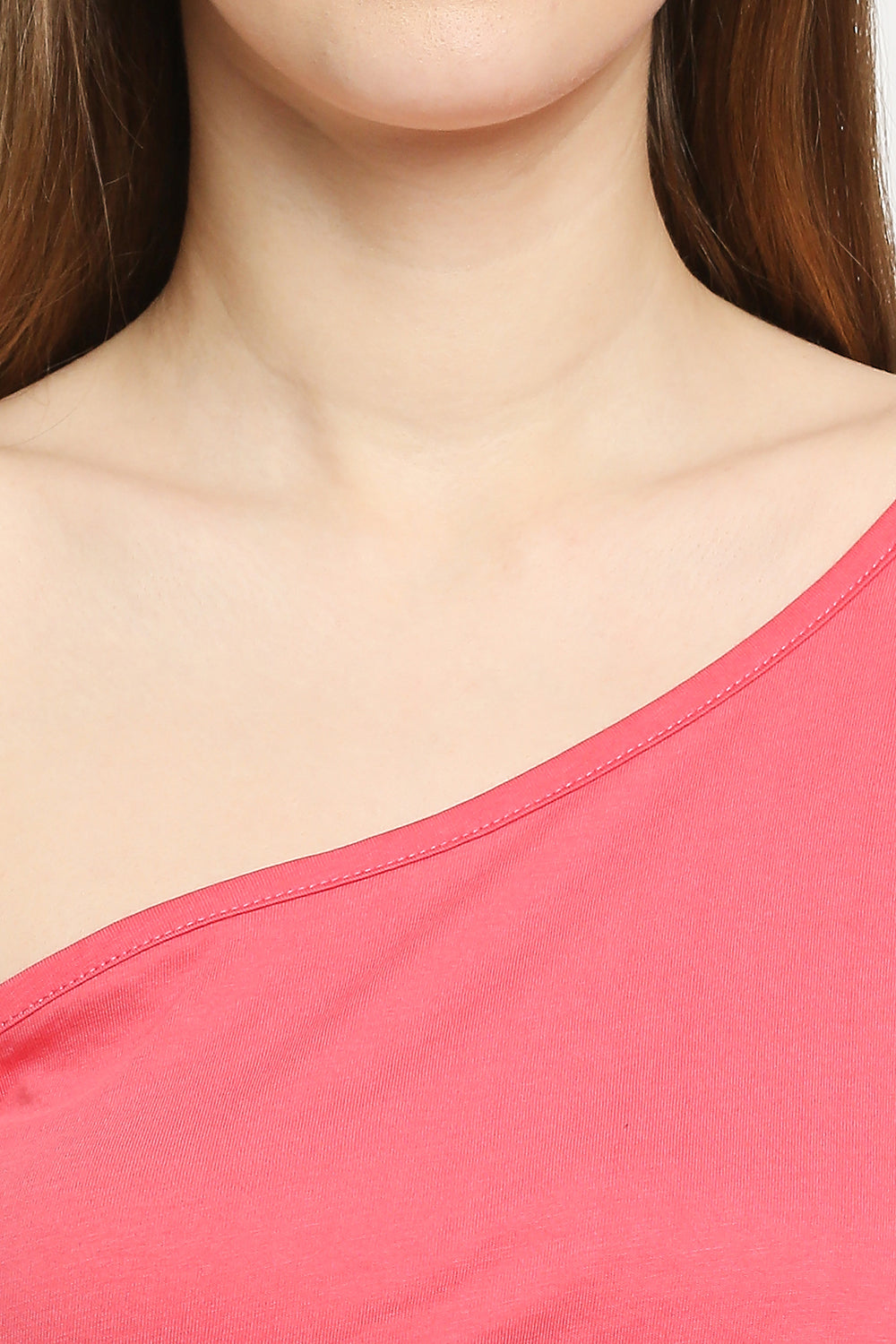 Autumn Hues Pink One Shoulder Crop Cotton Top
