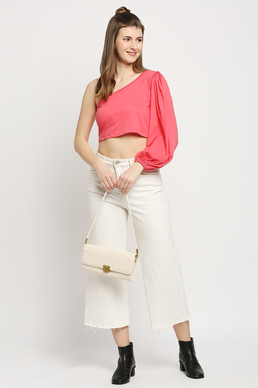 Autumn Hues Pink One Shoulder Crop Cotton Top