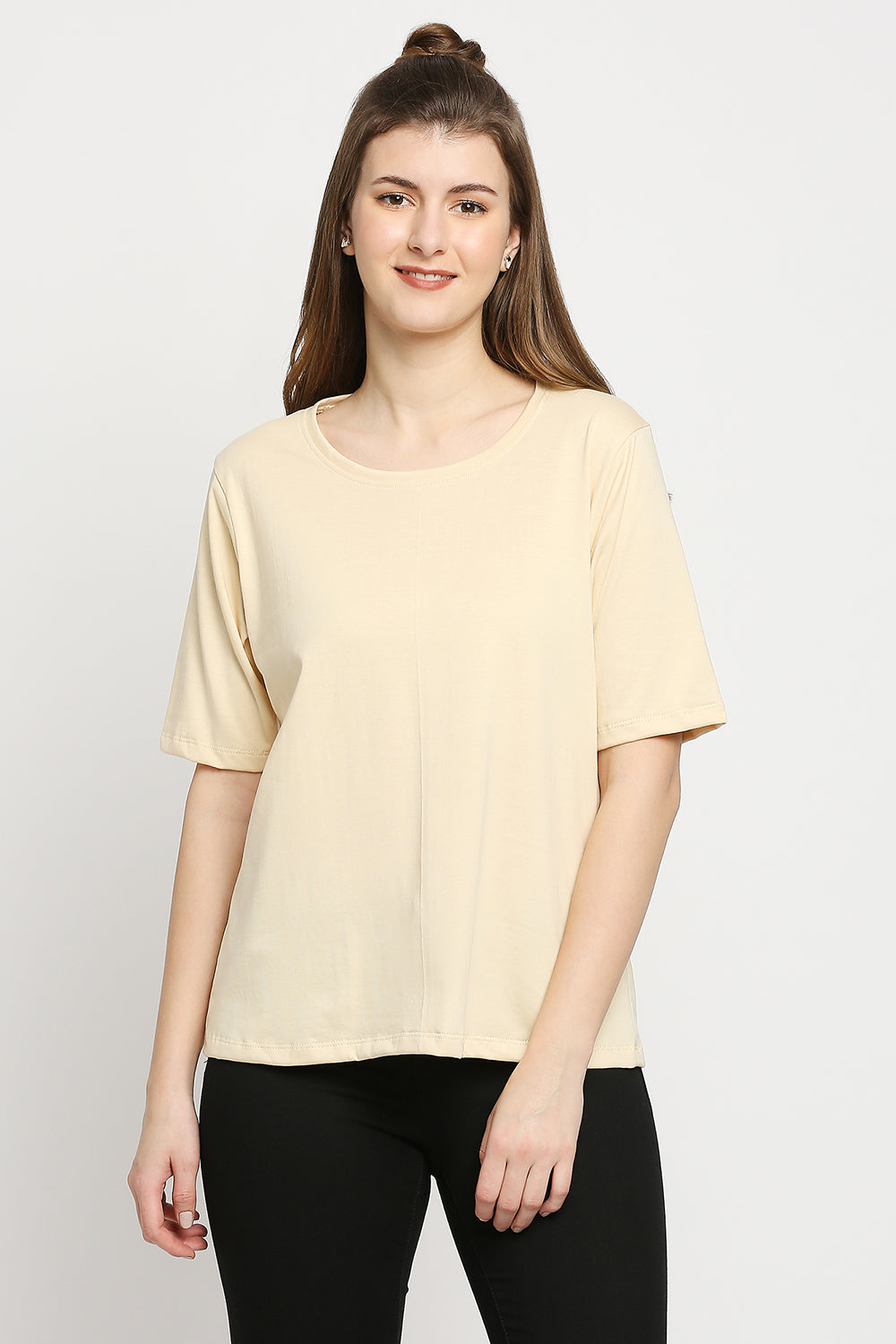 Autumn Hues Women Cream-Coloured Cotton Oversized Tshirt
