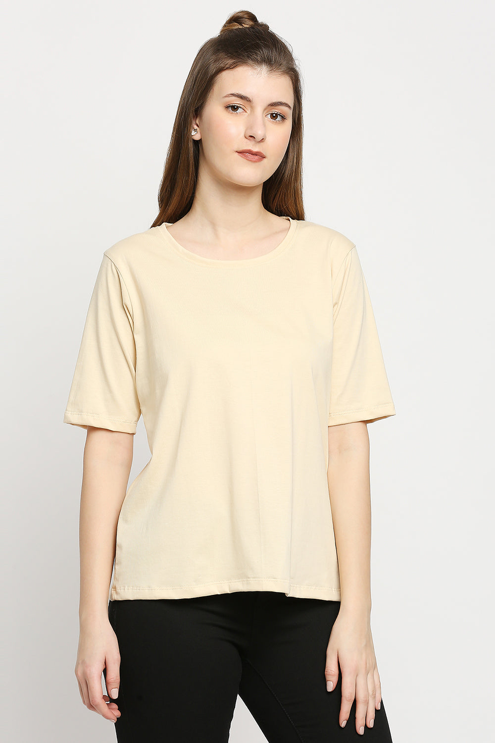 Autumn Hues Women Cream-Coloured Cotton Oversized Tshirt