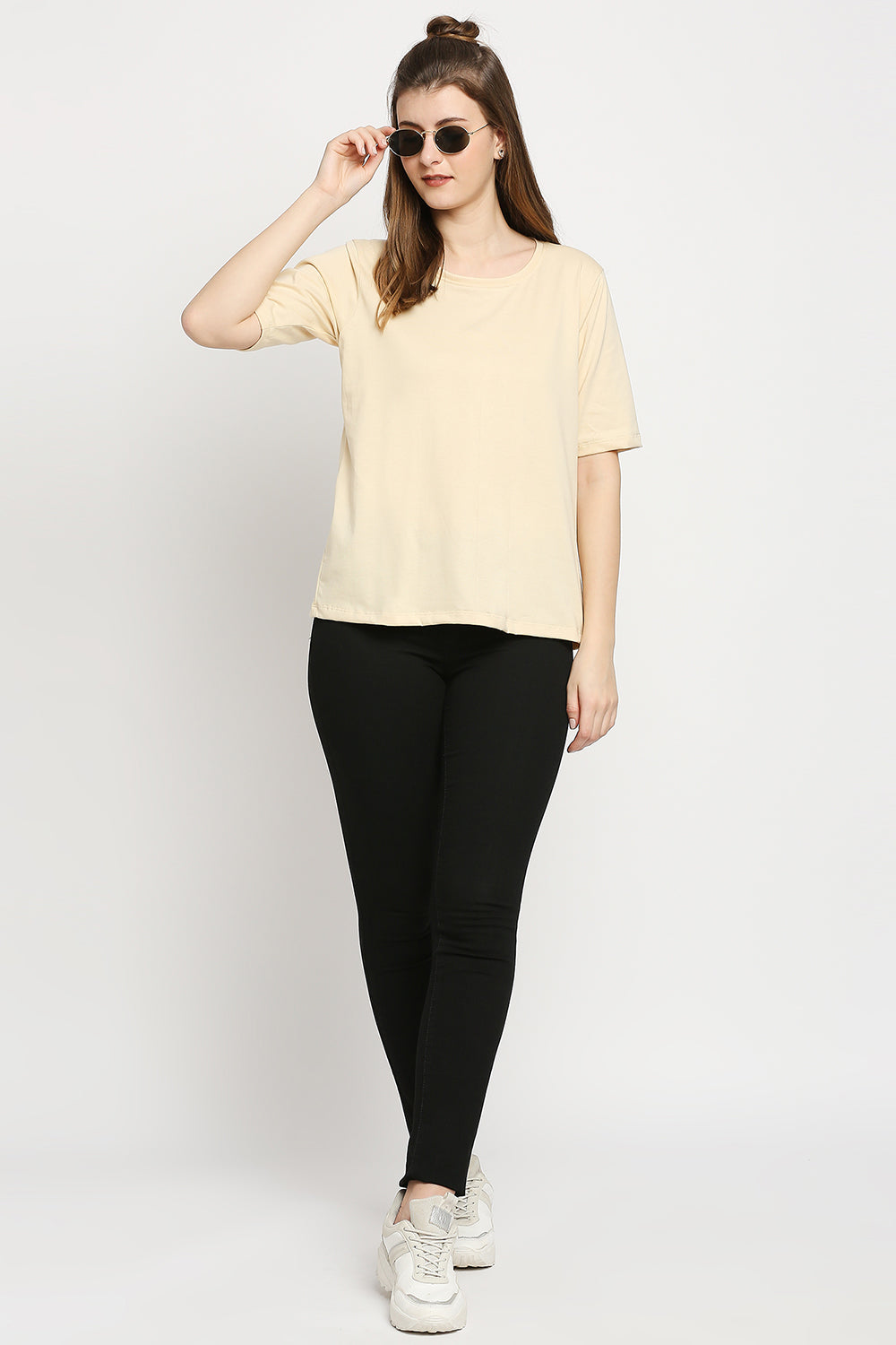 Autumn Hues Women Cream-Coloured Cotton Oversized Tshirt