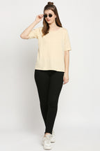 Autumn Hues Women Cream-Coloured Cotton Oversized Tshirt