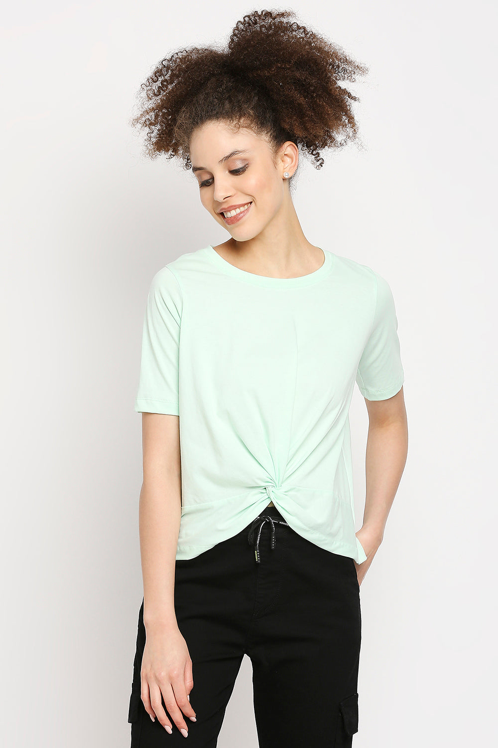Autumn Hues Women Cotton Green T-shirt
