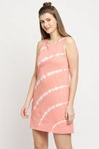 Autumn Hues Peach-Coloured Tie and Dye Sheath Mini Dress