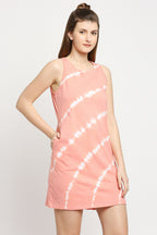 Autumn Hues Peach-Coloured Tie and Dye Sheath Mini Dress