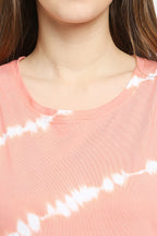 Autumn Hues Peach-Coloured Tie and Dye Sheath Mini Dress