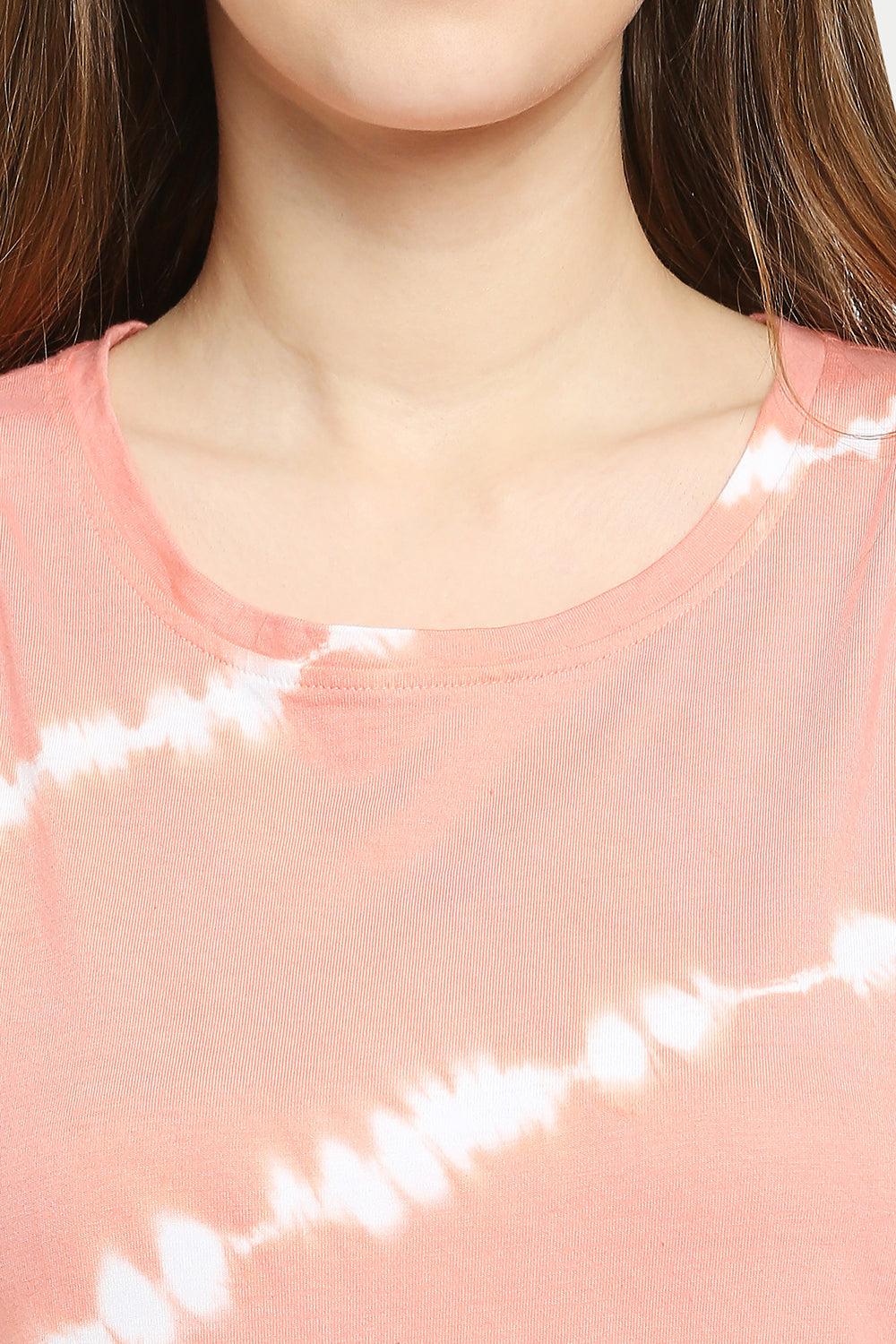 Autumn Hues Peach-Coloured Tie and Dye Sheath Mini Dress