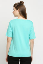 Autumn Hues Women Sea Green Solid Cotton T-shirt