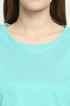Autumn Hues Women Sea Green Solid Cotton T-shirt