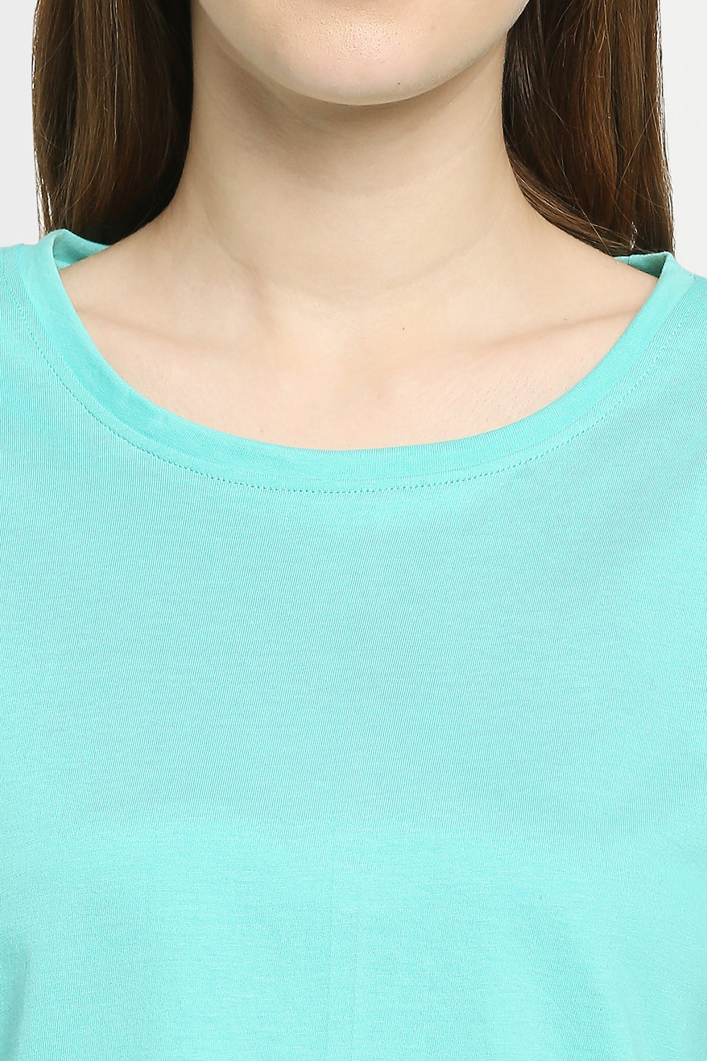 Autumn Hues Women Sea Green Solid Cotton T-shirt