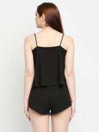 Autumn Hues Women Black Pure Cotton Shoulder Strap Top With Lace Detailing