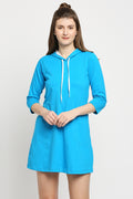Autumn Hues Blue Hooded T-shirt Mini Dress