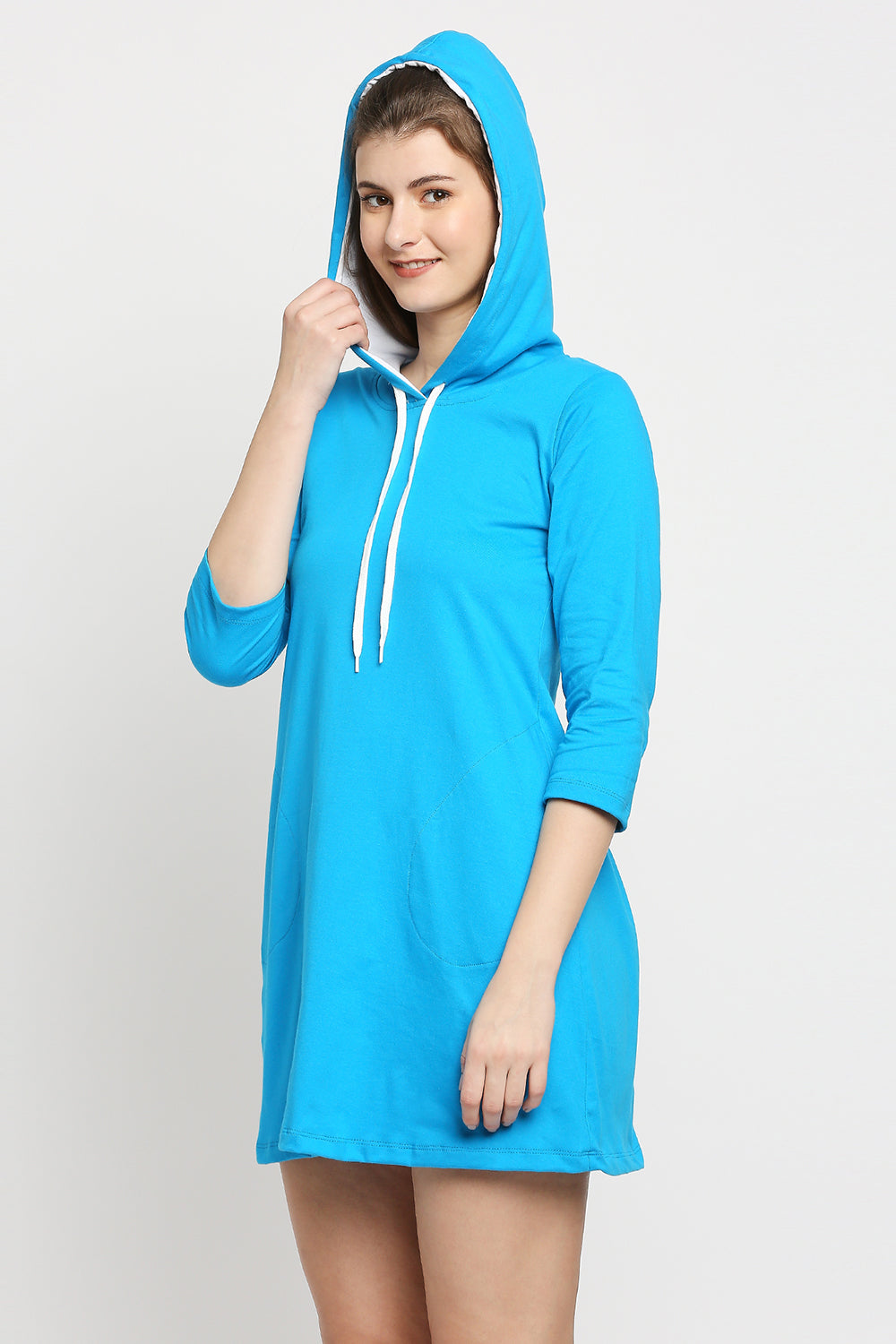 Autumn Hues Blue Hooded T-shirt Mini Dress