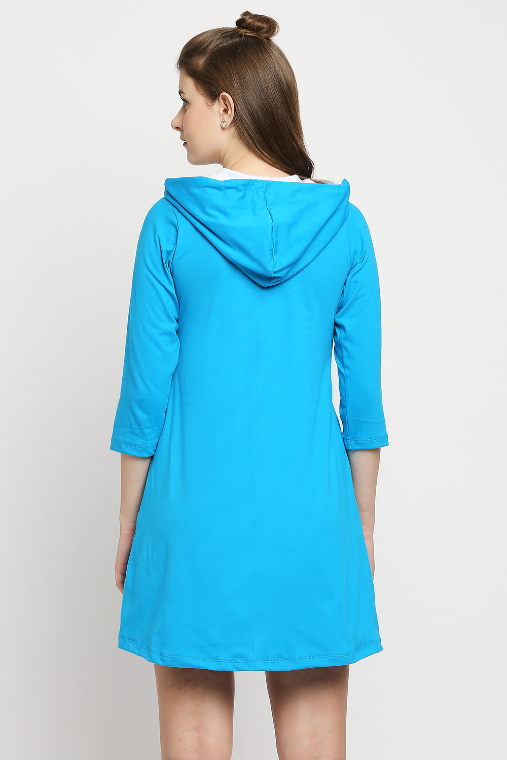 Autumn Hues Blue Hooded T-shirt Mini Dress