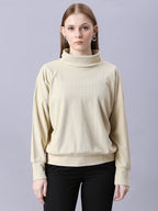 Autumn Hues Women Cotton Full Sleeve Turtle Neck Top with Down Shoulder