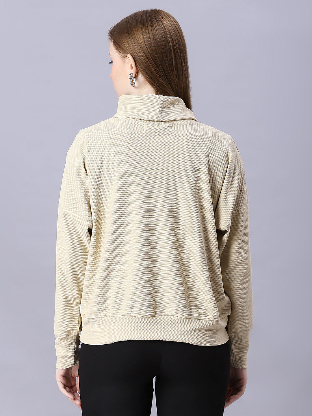 Autumn Hues Women Cotton Full Sleeve Turtle Neck Top with Down Shoulder