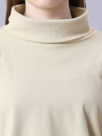 Autumn Hues Women Cotton Full Sleeve Turtle Neck Top with Down Shoulder