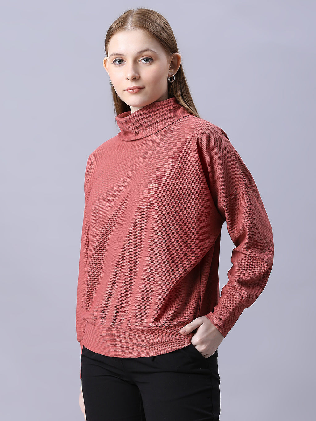Autumn Hues Mauve oversized Top with turtle Neck