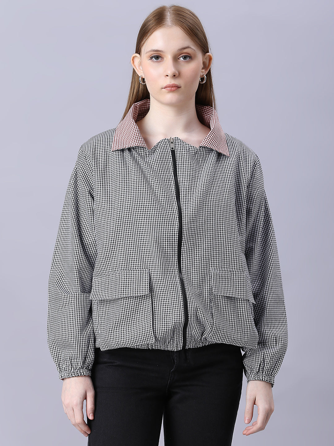 Autumn Hues Black and Pink Checks Reversable Jacket