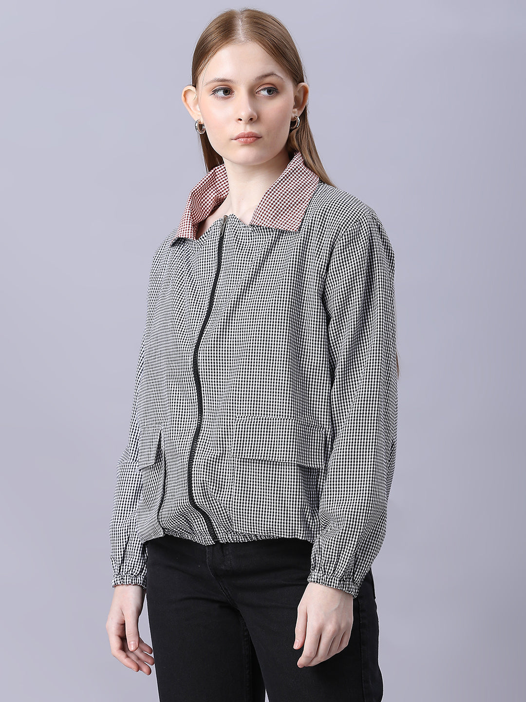 Autumn Hues Black and Pink Checks Reversable Jacket