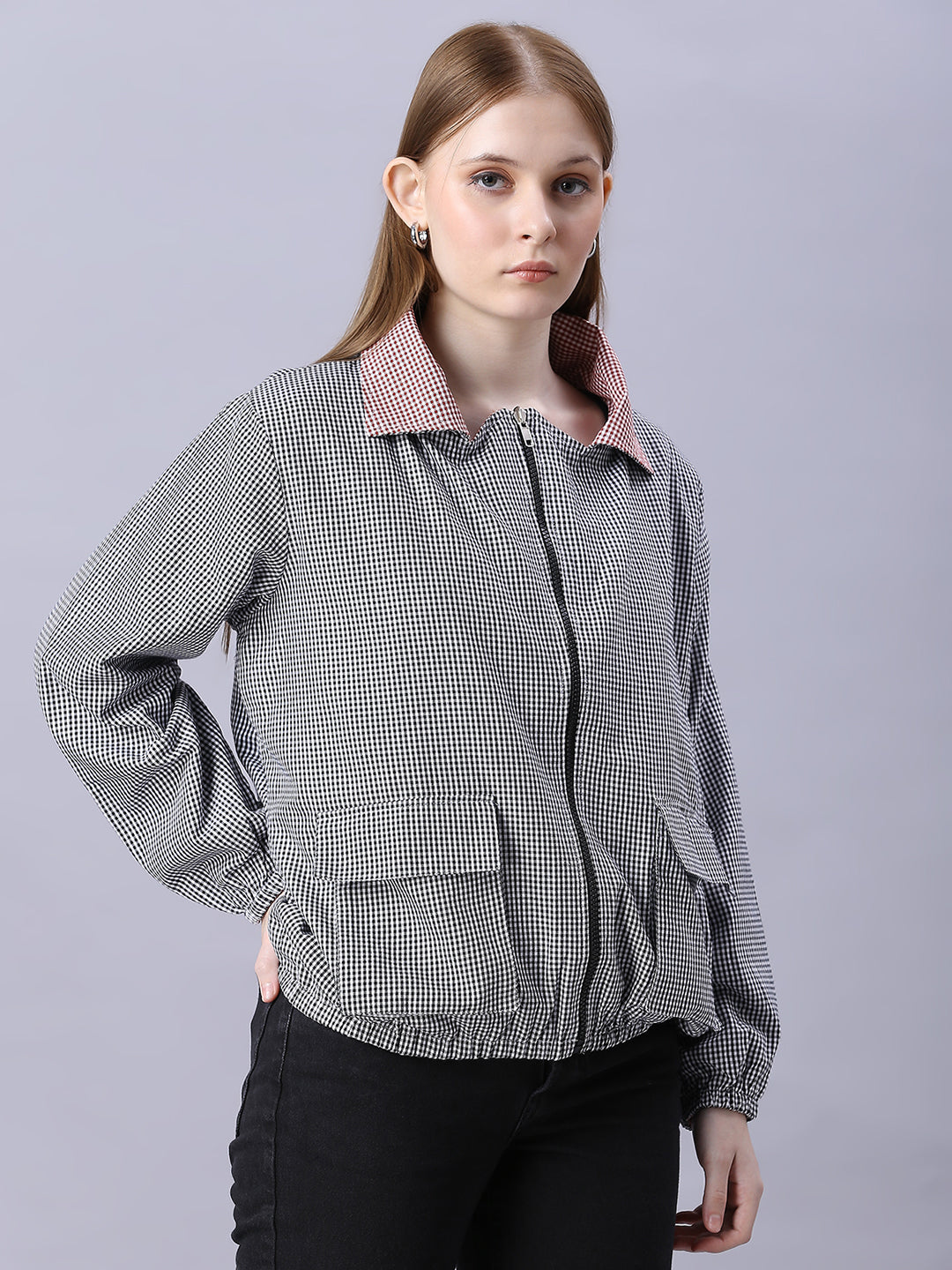 Autumn Hues Black and Pink Checks Reversable Jacket