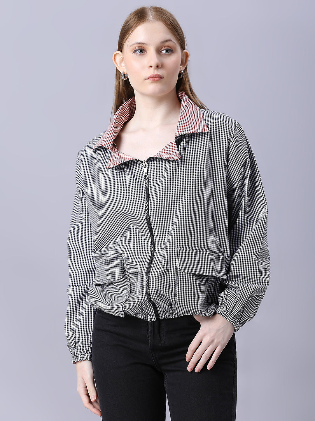 Autumn Hues Black and Pink Checks Reversable Jacket