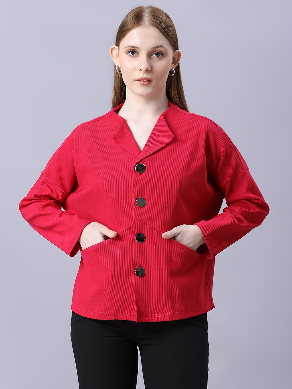 Autumn Hues Dark Pink Women Jacket with silver Button