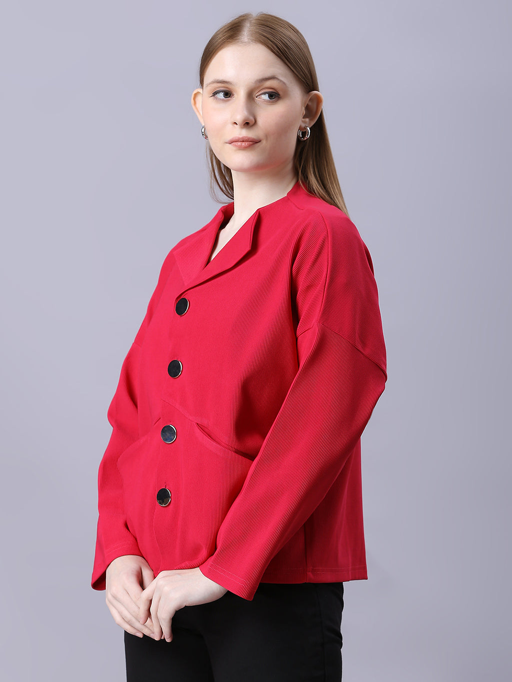 Autumn Hues Dark Pink Women Jacket with silver Button