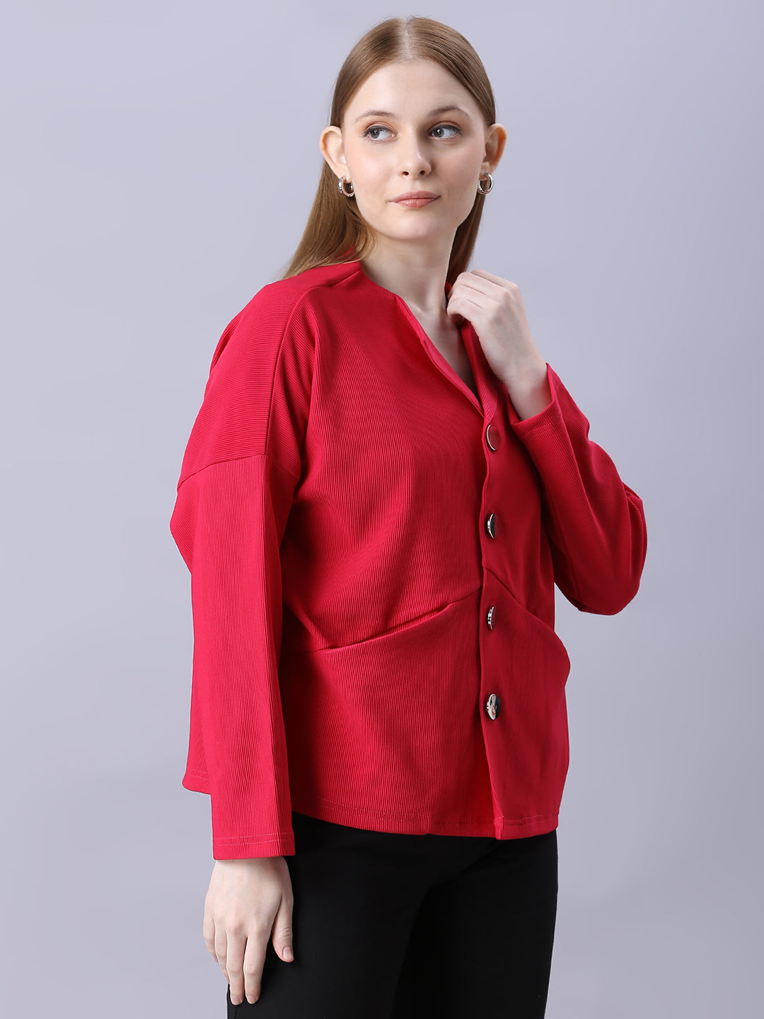 Autumn Hues Dark Pink Women Jacket with silver Button