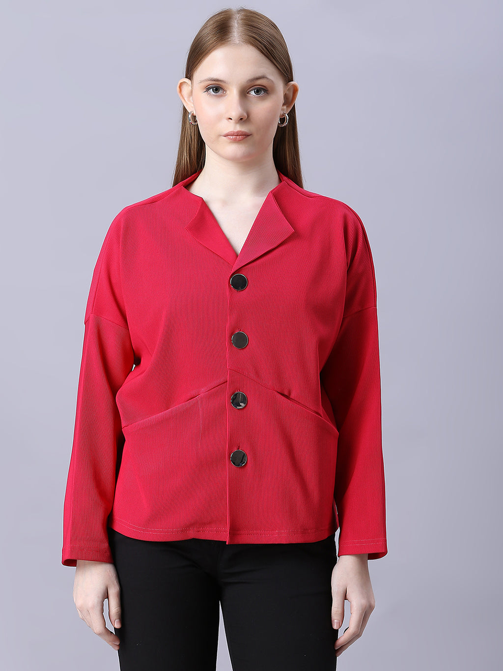 Autumn Hues Dark Pink Women Jacket with silver Button