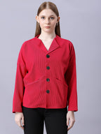 Autumn Hues Dark Pink Women Jacket with silver Button