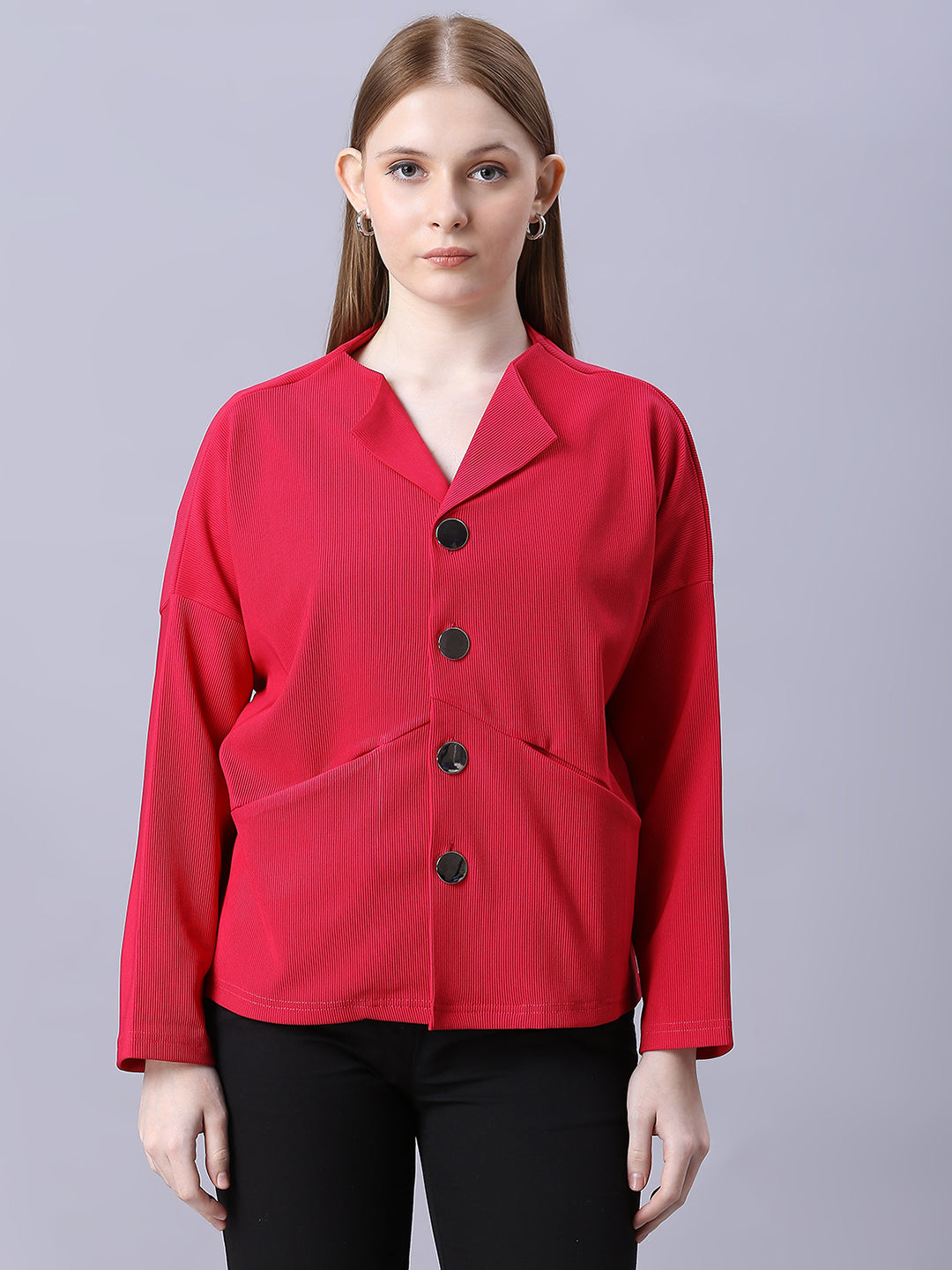 Autumn Hues Dark Pink Women Jacket with silver Button