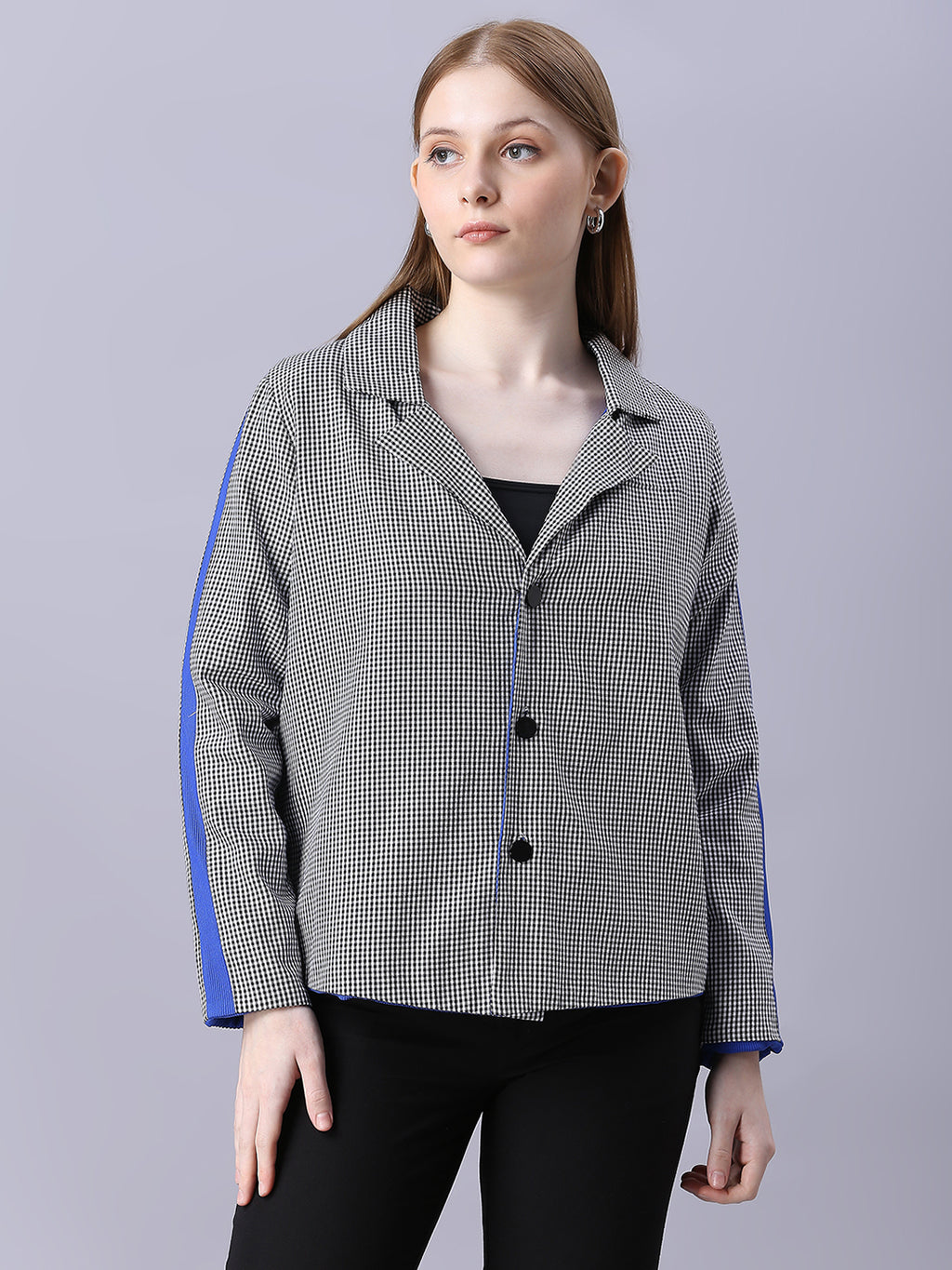 Autumn Hues Black and Blue Checks Reversable Jacket