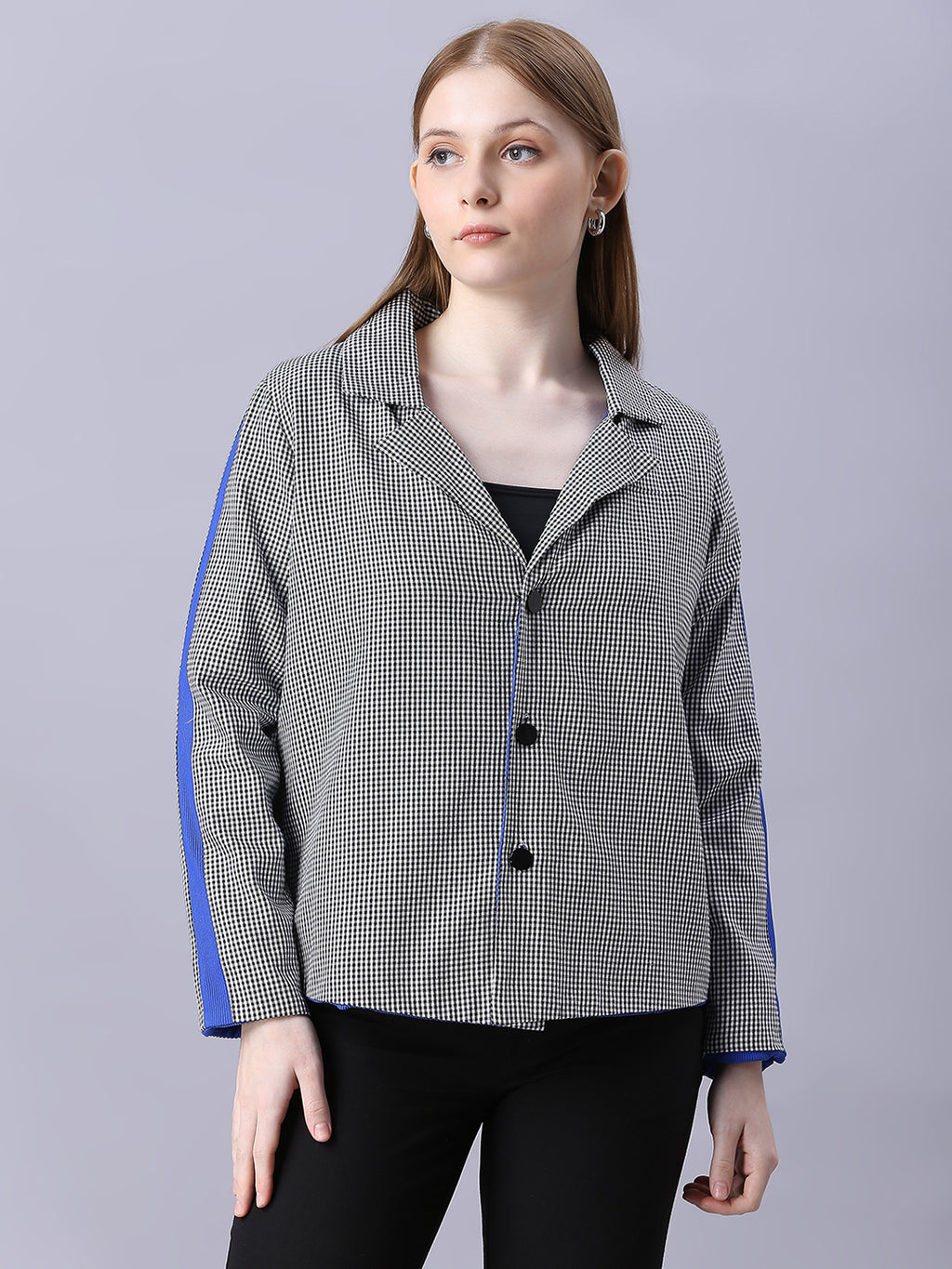 Autumn Hues Black and Blue Checks Reversable Jacket