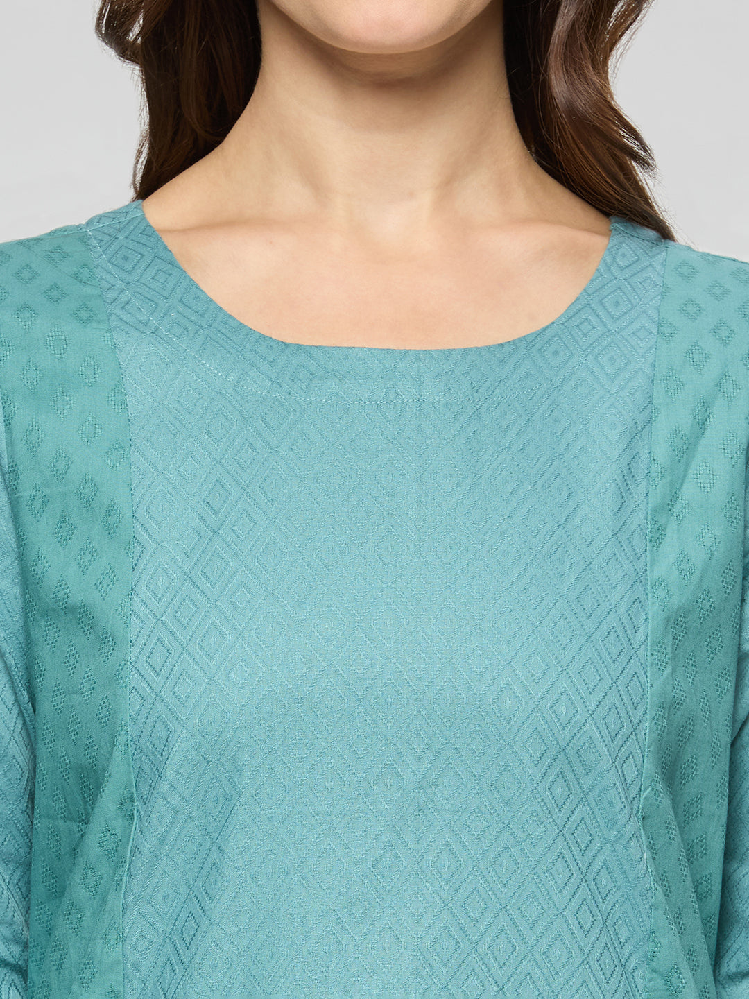 Cotton jacquard coord kurta and pants.