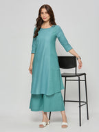 Cotton jacquard coord kurta and pants.