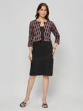 Cotton satin shift dress with Ikat jacket