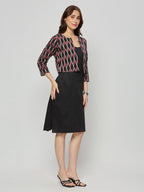 Cotton satin shift dress with Ikat jacket