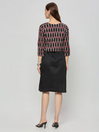Cotton satin shift dress with Ikat jacket